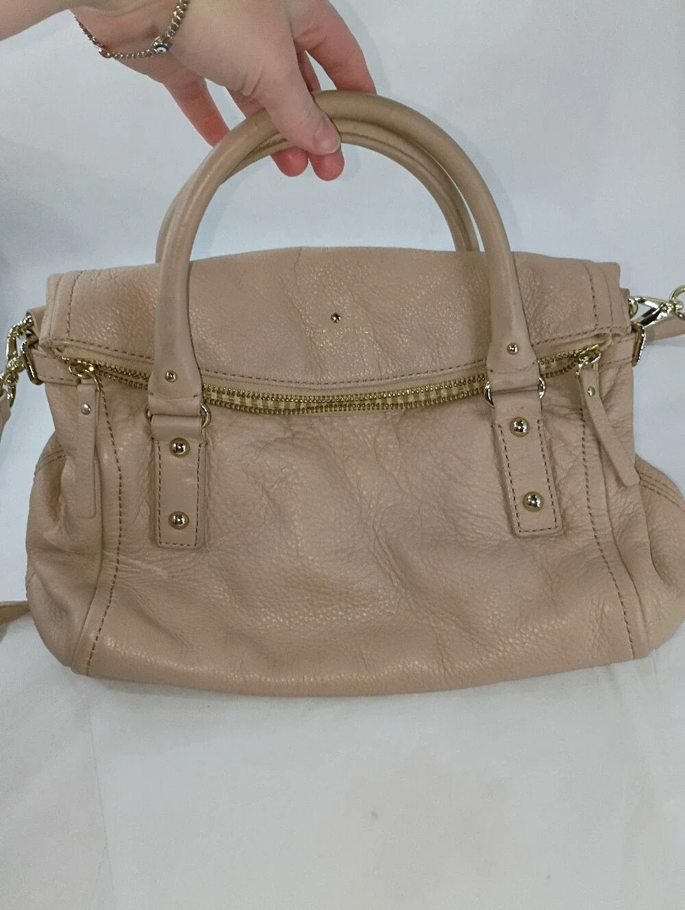 KATE SPADE COBBLE HILL LESLIE PEBBLE BEIGE LEATHER  PURSE
